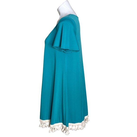 Judith March Green Tassel Mini Dress/Tunic, Short Sleeves Women's Size M - Picture 5 of 8